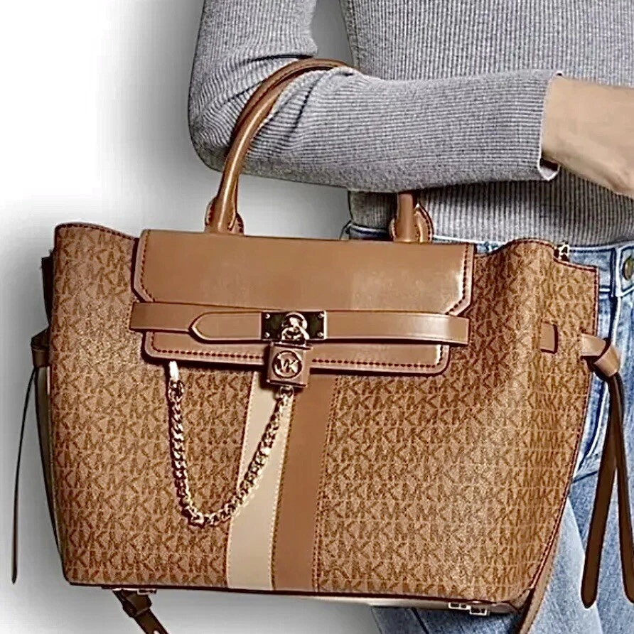 MICHAEL KORS Hamilton Legacy Large Logo Stripe Belted Satchel Bag NEW