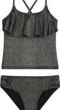 Kanu Surf Girls Charlotte Flounce Tankini 2Piece Swimsuit Sparkle Black Sz 8 NWT