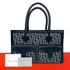 Christian Dior Borsa a mano Tote Trotter Tela Pelle Navy Autentica dal Giappone