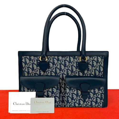 Christian Dior Handbag Tote Trotter Canvas Leather Navy Authentic From Japan