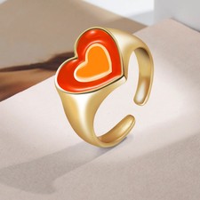 Women Alloy Ring Trendy Love Peach Heart Ring Korean Fashion Electroplated