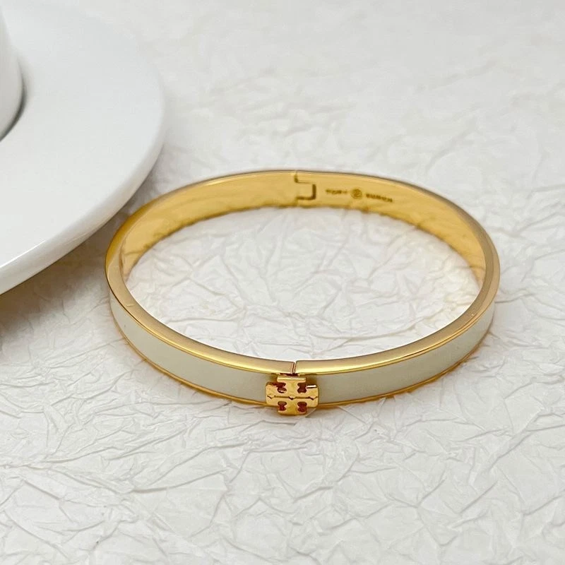 Nuevo Brazalete Tory Dama Color Blanco Doble T Logo Diámetro Interior 6*5.4cm Foto 2 de 3