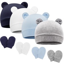 Newborn Baby Hat and Mittens Set Bear Ears Toddler Infant Beanie Caps Newborn...