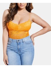 GUESS Womens Bodysuit Body Suit Lace Spaghetti Strap V Neck Snap Closure