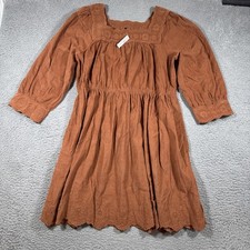 NWT Madewell 1X Embroidered Corduroy Square Neck Mini Dress Warm Umber $138