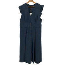 Quince Vintage Wash Tencel Button Front Midi Dress Midnight Blue XL