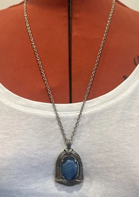 Vintage Miracle Scottish Celtic Blue Banded Cabochon necklace pendant charm - Image 1 of 4
