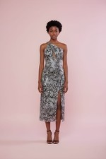 Chi Chi London One Shoulder Printed Glitter Midi Dress In Silver-12