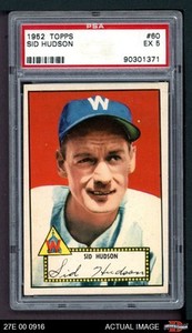 1952 Topps #60 Sid Hudson Senators PSA 5 - EX
