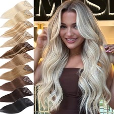 Clip In Remy Human Hair Extensions 8 Pieces 18 Clips Blonde Russian Full Head