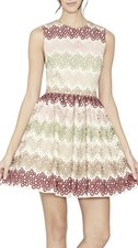 Alice Olivia Joyce Crew Neck Pink Multi Stripes Lace Sleeveless Dress Size 4
