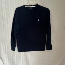 Polo Ralph Lauren Cotton Waffle-Knit Navy Blue Pullover Crew Neck Sweater L