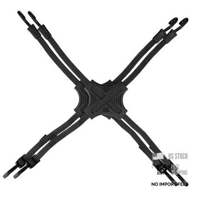 Tack Strap   4-Way Flat Bungee Cord with Rubber Pad Grip, Non-Slip Tie Black