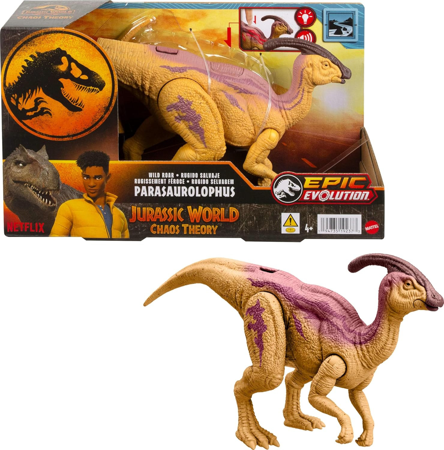 Jurassic World Wild Roar Dinosaur Action Figure, Parasaurolophus with Glowing Sp