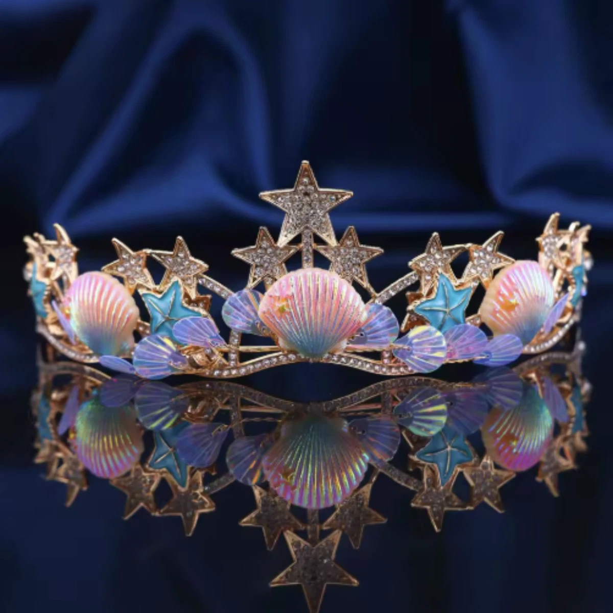 Handmade Seashells Crystals Pearls Mermaid Princess Wedding Crown Tiara DELUXE! Blue & Pink Mermaid Crown, Seashell Crystal Tiara, Beach  main image 4