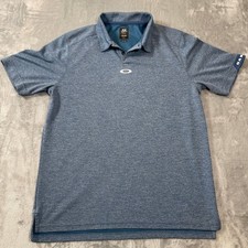 Oakley Mens Polo Shirt Size Large Blue Heather Regular Fit Short Sleeve Logo