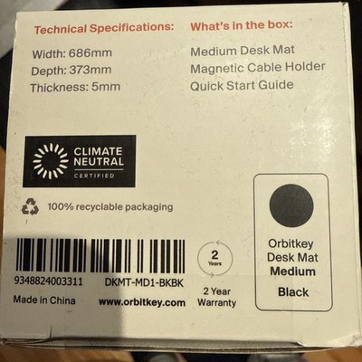 OrbitKey Desk Mat, Black Medium Leather Organizer - New in Box