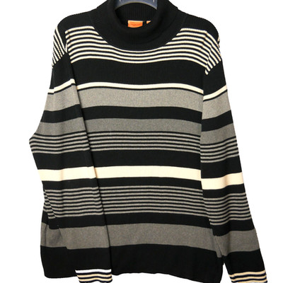 North Crest Women Sweater 2X (20W/22W) Striped Turtle Neck Black Gray White