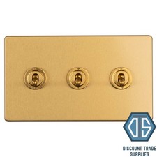 Antique Gold Screwless Triple Toggle Light Switch Flat Concealed Plate CAGT43
