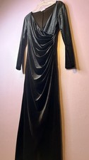 Dirass Black Velvet Wrap Midi Dress Witchy Fairy Goth Long Sleeve L Whimsigoth