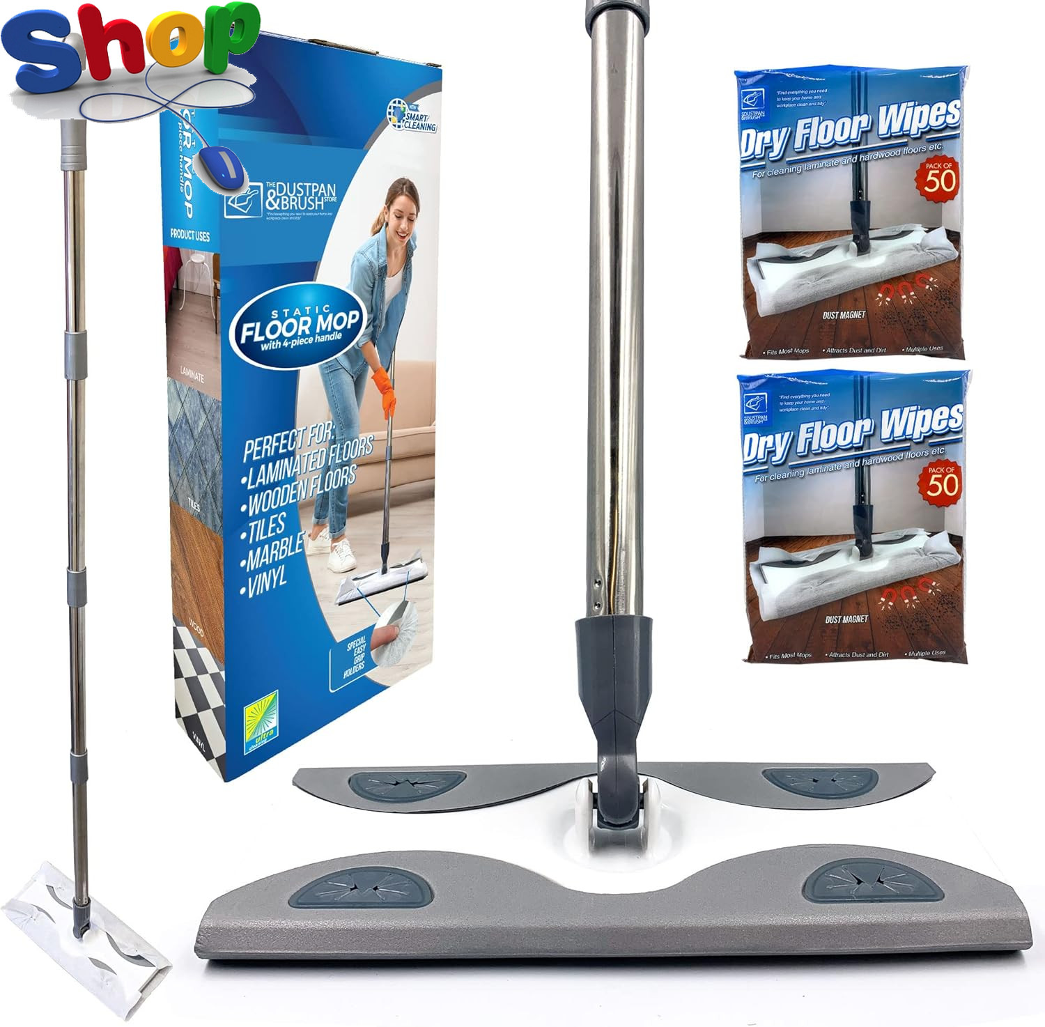 Laminate Floor Mop with Pack of 100 Dry Floor Wipes – Mops with Disposable Wipes