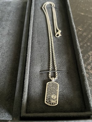 David Yurman 925 Sterling Silver Pavé Black Diamond Dog Tag