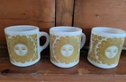 Hazel Atlas Vintage Gold Celestial Sun Face Mugs Milk Glass USA set Of 3