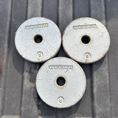 Weider 5lb Pancake Barbell/Dumbell Weight Plates-set Of 3-1in Hole