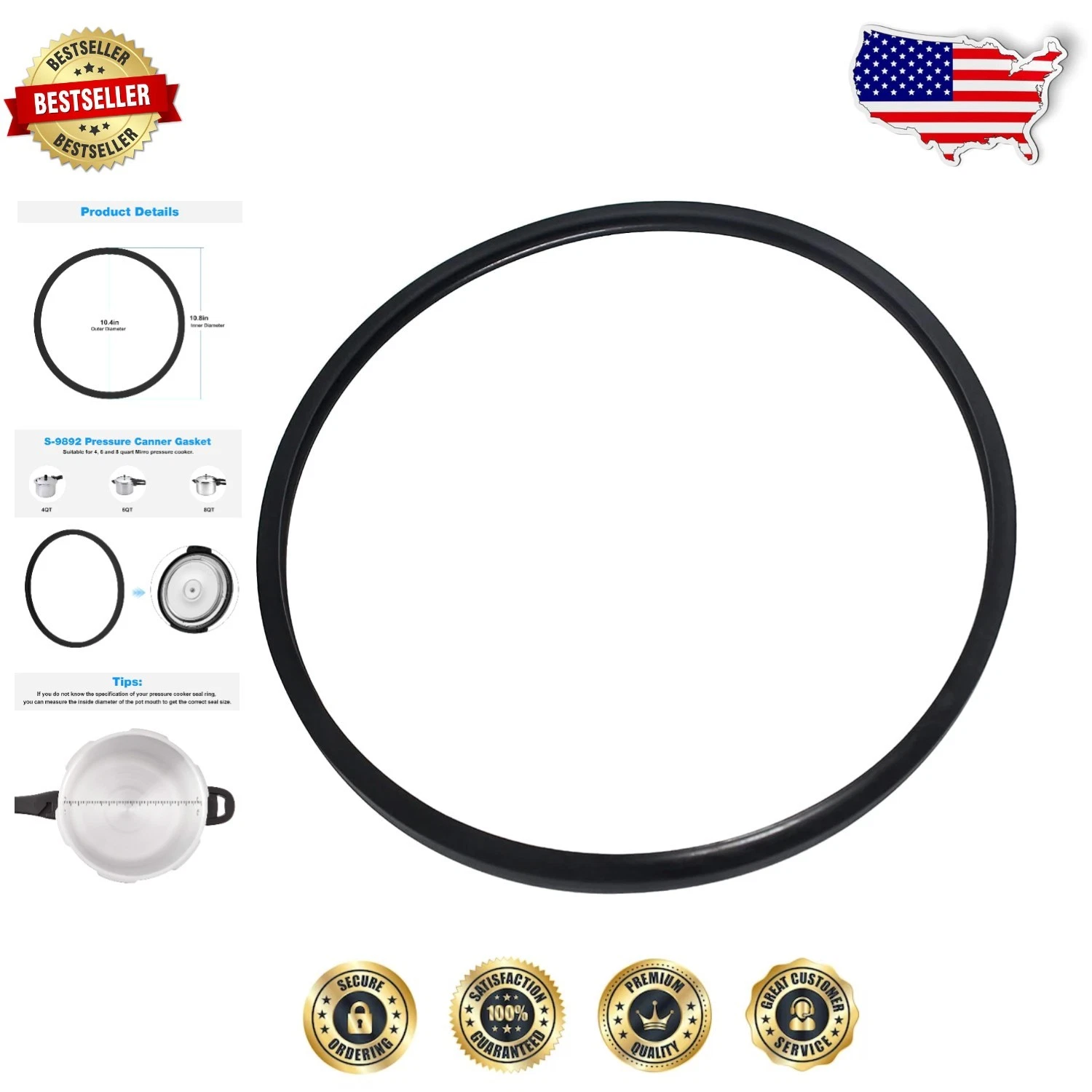 Silicone Replacement Gasket for Mirro 4, 6, and 8 QT Pressure Cookers