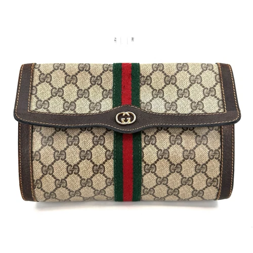 Gucci Vintage Pochette Pochette Deuxième Sac GG Supreme Sherry Line Marron
