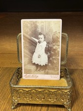 Antique Cabinet Card Photo Baby Portrait w/ Pink Ornate Back