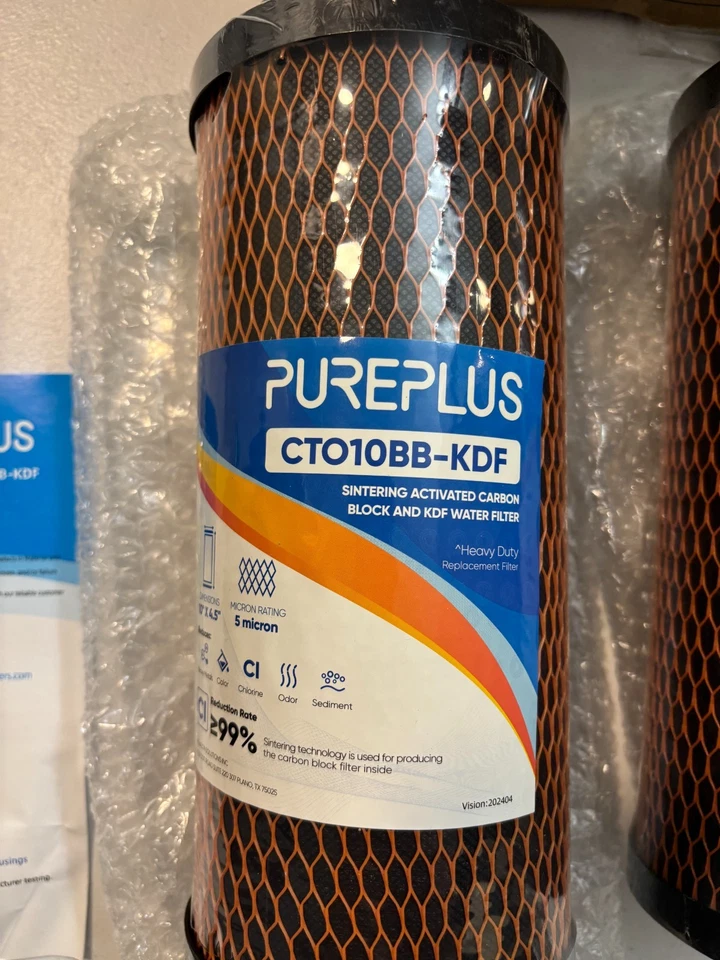 2 pack PUREPLUS Coconut Shell Water Filter Cartridge 5 Micron 10" X 4.5" CT010BB - Image 3 of 4