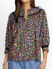 Johnny Was Risa Poplin Blouse Floral Long Sleeve 100 Cotton Women's Size :S