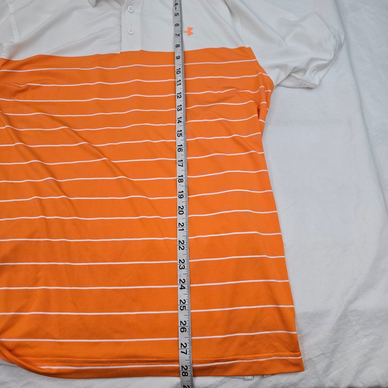 UUnder Armour Golf Polo Shirt Men L White Orange Striped Playoff 2.0 HeatGear thumbnail 7