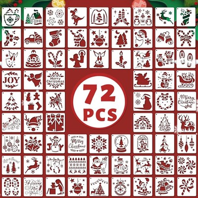 72 PCS 3x3 Inch Christmas Stencils for Painting - Snowflake Santa Claus Christma