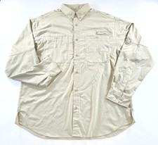 Men's Columbia PFG Fishing Shirt Large Tan UPF 50 Omni Shade Long Sleeve Vented