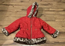 Pistachio Red Heart Puffer Zip Up Coat For Toddler Girl Size 2T ~ EUC