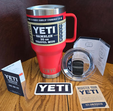 Yeti 30oz Rambler travel mug With Handle Rescue Red Stronghold Lid