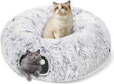 Cat Tunnel Bed for Indoor Cats, Peekaboo Cat Cave with Washable Soft Play Mat...