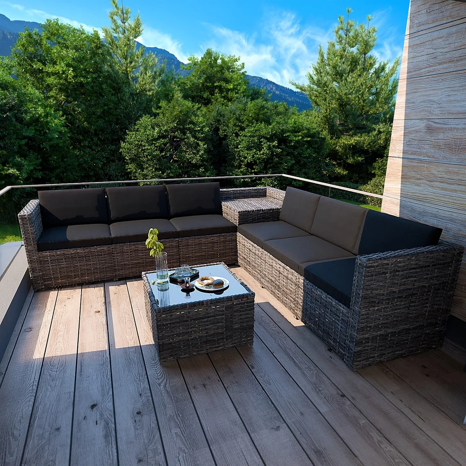 GARMIO® Rattan Sitzgruppe Sitzgarnitur Gartenmöbel Essgruppe Lounge Set TURIN