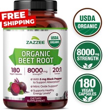 Zazzee USDA Organic Beet Root 8000 mg Strength 20:1 Extract, 180 Vegan Capsules