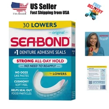 Secure Denture Adhesive Seals,  Lowers, Zinc-Free, All-Day-Hold, Mess-Free, 3...