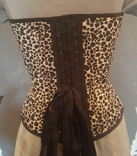 Leopard Print Velvet Overbust Steel Boned Lined Corset~Size 26" - Picture 4 of 8