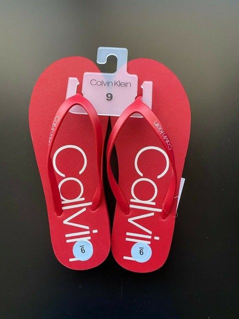 calvin klein flip flops red