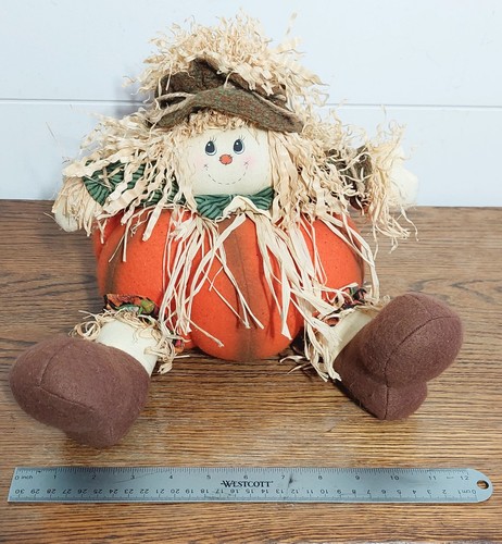 Fall/Autumn/Harvest/Halloween 8" stuffed pumpkin scarecrow decoration with straw - Picture 7 of 8