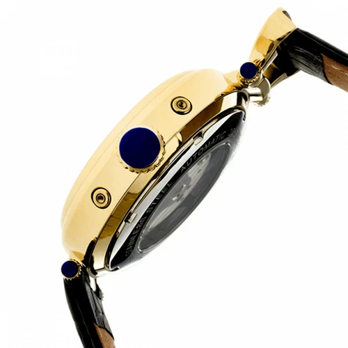 Heritor Automatic Ganzi Semi-Skeleton Leather-Band Watch - Gold/Silver