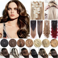 100% Real Natural 8 Pieces Clip In Ins as Human Hair Extensions Full Head Thick