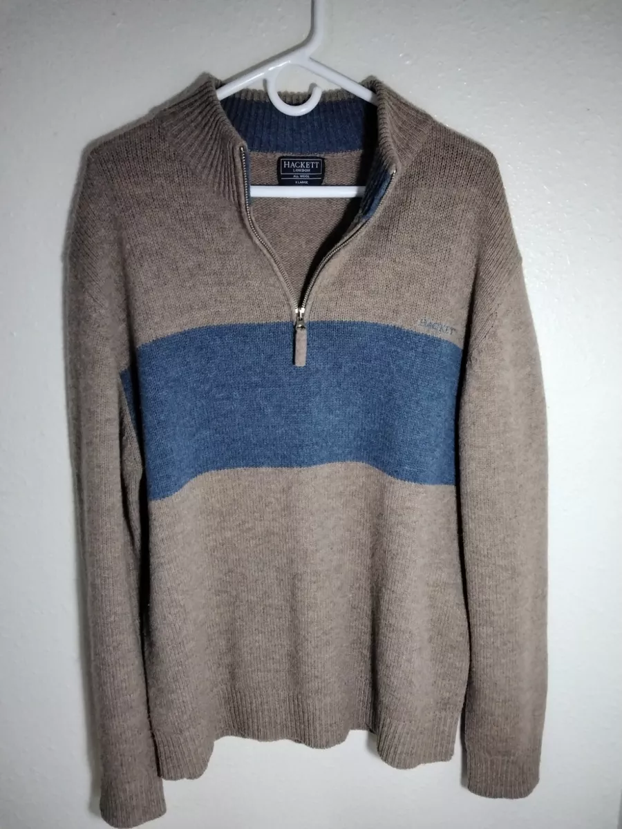 Hackett London Mens Pullover Sweater Size XL Tan Blue Wool eBay