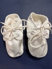 Vintage 1994 Newborn White Satin Boy Booties Baptism Christening Wedding