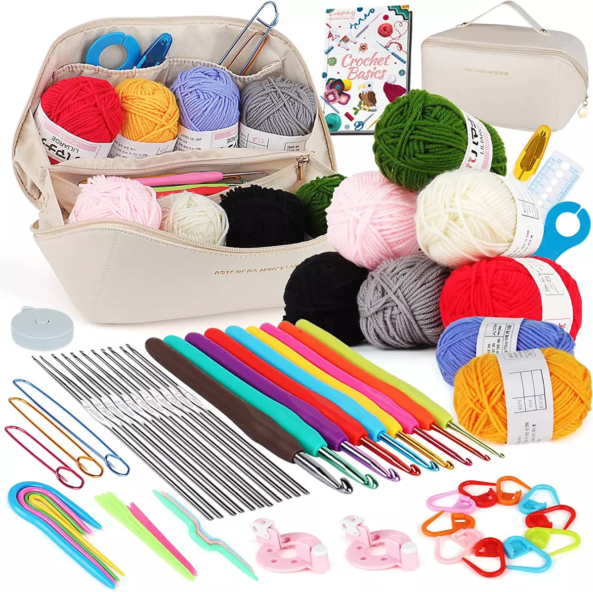 Crochet Kits for Kids Beginner Adults, 62Pcs Travel Crochet Starter Kit  Crochet